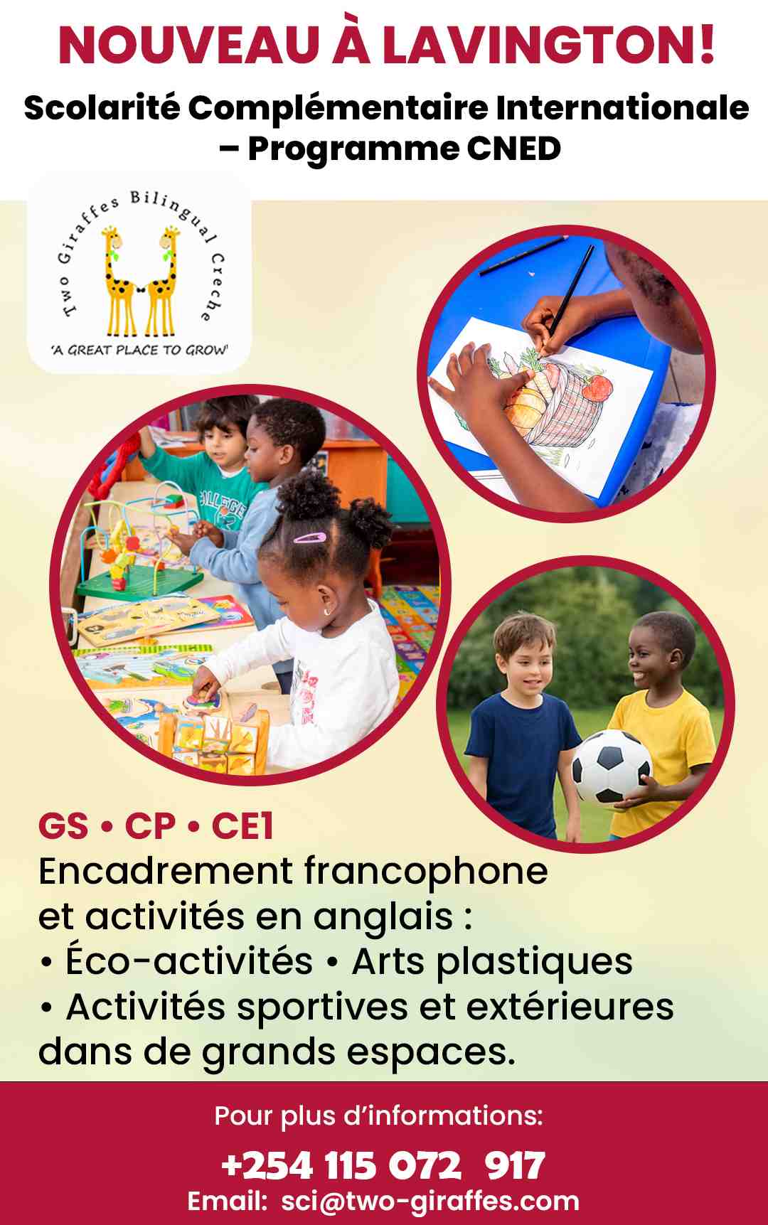 We Are Moving! Two Giraffes Bilingual Crèche & CNED Program is Expanding to Muthangari Drive, Lavington